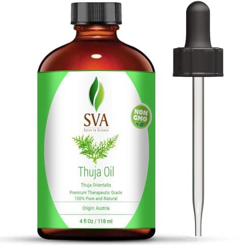 SVA ORGANICS Huile essentielle de thuya 100% pure et naturelle non diluée de qualité thérapeutique pour aromathérapie, diffuseur, soins capillaires, soins de la peau, peau éclatante 113,4 g