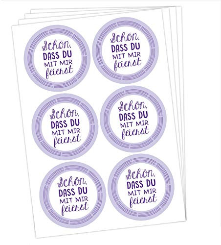Papierdrachen 24 runde Sticker zu Taufe und Kommunion - Aufkleber zur Dekoration von Gastgeschenken - Schön dass du da bist (lila) Set 24