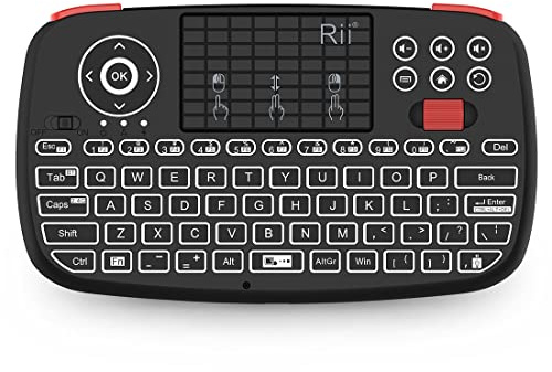Rii (2019 Upgrade i4 Mini Bluetooth Keyboard with Touchpad, Blacklit Portable Wireless Keyboard with 2.4G USB Dongle for Smartphones, PC.Black