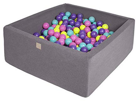 MEOWBABY Piscina de Bolas 90X90X40cm/300 Bolas ∅ 7Cm Piscina de Bolas El Cuadrada Certificada para Niños Hecha en EU Gris Oscuro: Púrpura/Rosa Oscuro/Lima/Turquesa