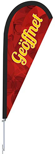 Vispronet Beachflag - Geöffnet versch. Farben ✓ versch. Halterungen ✓ Tropfenform ✓ Höhe 2,04 m ✓ Indoor & Outdoor (mit Erdspieß, Rot-Gelb)