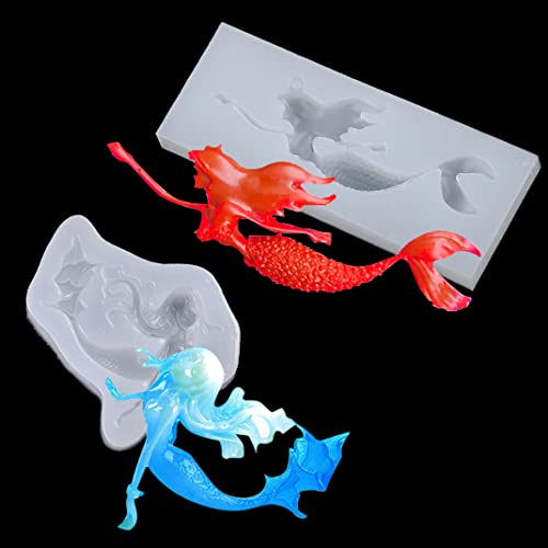 iSuperb Moule en Silicone de Résine Sirène, Moule de Moulage en Résine Époxy pour Pendentifs Fabrication de Bijoux DIY Artisanat