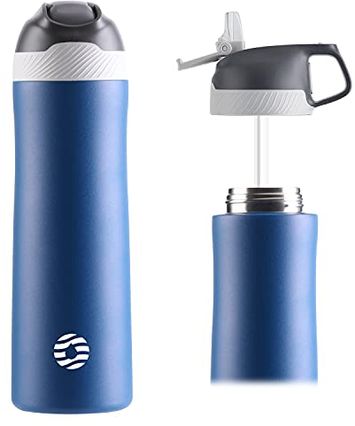 FJbottle 316/304 - Botella de agua con aislamiento al vacío de acero inoxidable con pajita, 550 ml/710 ml, sin BPA, reutilizable a prueba de fugas para deportes, trabajo y viajes