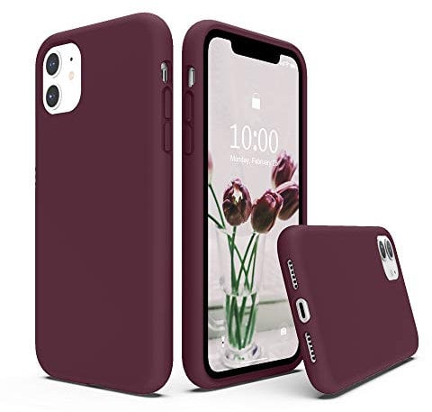 SURPHY Liquid Silicone Case Compatible with iPhone 11 Case, Soft Rubber Full Body Thickening Design Shockproof with Microfiber Cloth Lining 6.1 inch Phone Case for iPhone 11, Plum