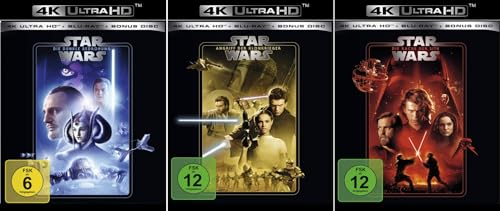 Star Wars 1-3 Trilogie (Teil 1+2+3) Die dunkle Bedrohung + Der Angriff der Klonkrieger + Die Rache der Sith [4K Ultra-HD + Bluy-ray]