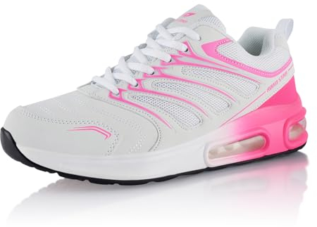 Fusskleidung® Damen Herren Sportschuhe Dämpfung Sneaker leichte Laufschuhe Weiss Pink Pink EU 39