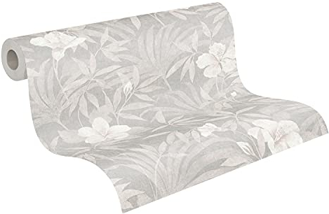 A.S. Création Blumentapete Cuba Tapete floral natürlich Vliestapete beige grau metallic leicht glänzend matt fein strukturiert 380284 38028-4, 10.05 m x 0.53 m