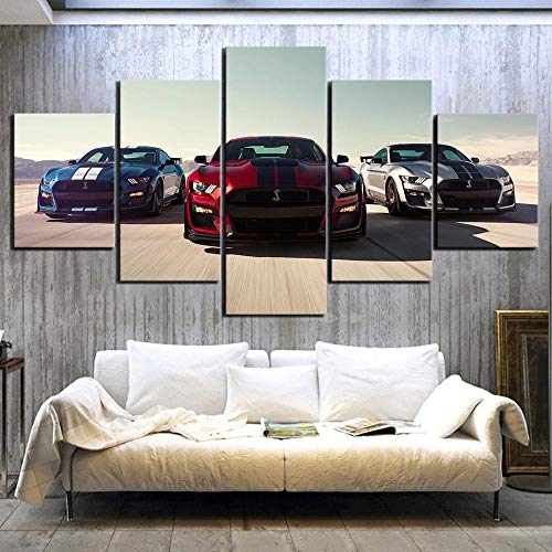MPPSU Luxus-Auto-Poster Wanddekoration Wohnzimmer Leinwandbild Jugendzimmer Poster Set Modern 5 Teiliges Wandbild Bedroom Decor XXL Bilder Mit Rahmen 100 * 50cm