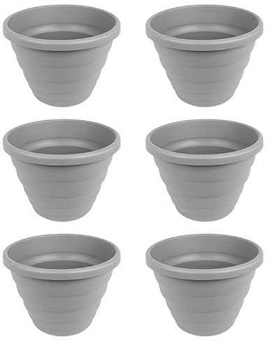 JMS we create smile [Set of 6] Large 40cm Beehive Round Grey Planter -Plastic Upcycled Garden Plant Pot -22 Litre