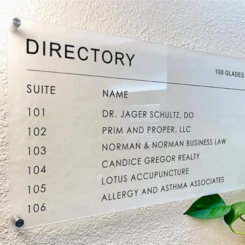 Pahdecor Transparent Acrylic Customizable Business Logo, Office Building Directory Sign, Wall Hanging Personalized Plaque, Company Door Decoration With 4 Nails, Multiple Font Text Options