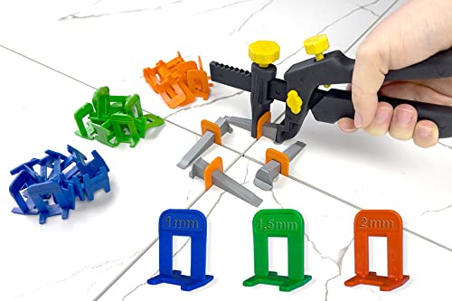 HexPro Fliesen Nivelliersystem 1mm 1,5mm 2mm Laschen, Fliesenstärke bis 15mm Fliesenkeile, Verlegehilfe Set (20000 Zuglaschen 1mm) Nivelierset Fliesen