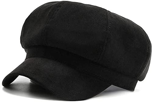 XYIYI Schwarz Mode Schirmmütze Ballonmütze Newsboy Cap Visier Baskenmütze Paperboy Gatsby Hut Achteckige Kappe für Damen Mädchen