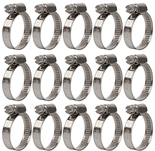 15 Stück Schlauchschellen-Set, Verstellbare Edelstahl-Rohrschellen, 20–32 mm Schlauchklemmen-Sortiment-Kit für Hausgasleitung, Wasserleitung, Waschmaschine, Fahrzeug