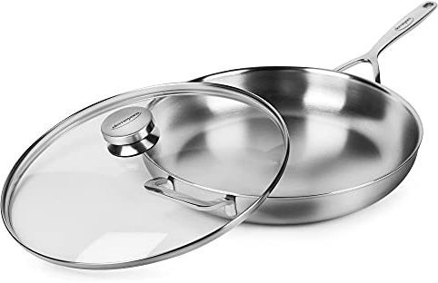 Demeyere 5-Plus - Padella per friggere con coperchio in vetro, 5 strati in acciaio inox, 31,8 cm, prodotta in Belgio