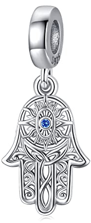 Pandora Charm Hand Hamsa 925 Sterling Silber Charms Fatima Hand für Armband Anhänger Auge und Feder Geschenk für Frauen Mädchen