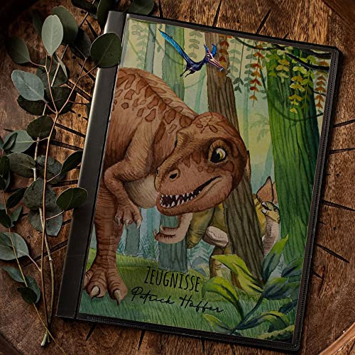 Zeugnismappe Hausaufgabenheft Hülle Dinosaurier Dinos T-Rex im Dschungel personalisierbar Schulanfang Schulanfänger Einschulung Wunschname Name zm13 - ausgewählte Größe: *Zeugnismappe 20 Folien*