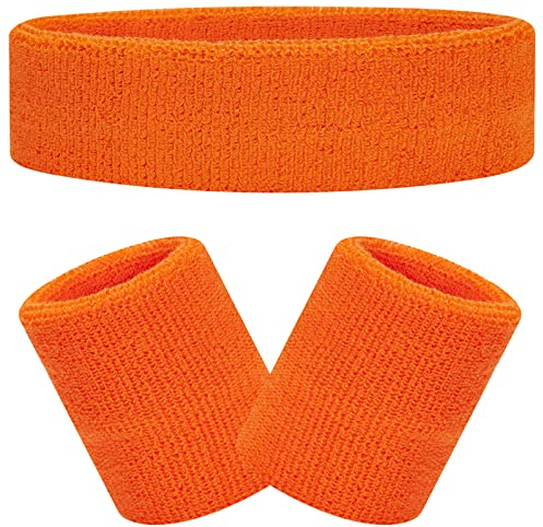 Schweißband Set Sportstirnband Handgelenk gestreifte Schweißbänder Frottee Sporttraining Basketball-Armband (Orange)