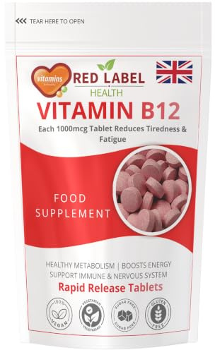 Red Label Health Vitamin B12 Tablets High Strength 1000mcg 180 Tablets | for Men & Women Support energy, immunity, and normal nervous system function Vegetarian, Vegan