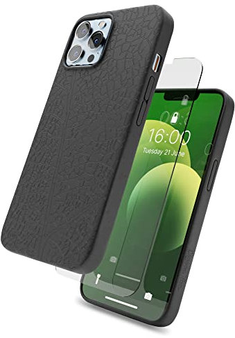 Lagoon Inc. Biodegradable Protective Phone Case for iPhone 13 Pro with Glass Screen Protector - Eco Friendly Plant Based Compostable Case Iphone 14 Pro - Shockproof, Wireless Charging (Black)