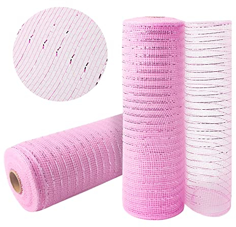 2 Rollen rosa Deko-Netz, 25,4 cm x 9 m, Netzband für Hochzeitsdekoration, Weihnachtsbaum, Poly-Deko-Netzrollen für DIY-Geschenkverpackungen, Schleifen, Kranz, Zubehör, Party-Dekorationen
