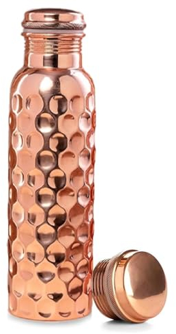 MantraRaj 100% Pure Copper Water Bottle 1 Liter 34 Oz Ayurvedic Water Copper Bottle Leak Proof water bottle Seal Cap Joint Free Easy to carry for Sports, Fitness, Yoga, School Diamond