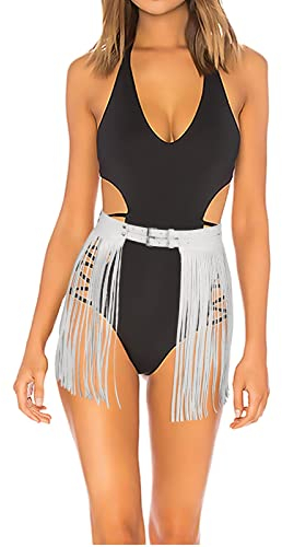 JasGood Damen Punk Fransen PU Leder Gürtel,Quaste Rock Gürtel für Frauen und Mädchen für Rock Kleid Jeans Hose Bikini Club Party