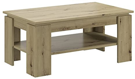xonox.home Tisch Titan Couchtisch Wohnzimmertisch Tisch Wohnzimmer Sofatisch Beistelltisch in Artisan Eiche rustikal Nb.ca.100x45x60 cm mit Ablageboden