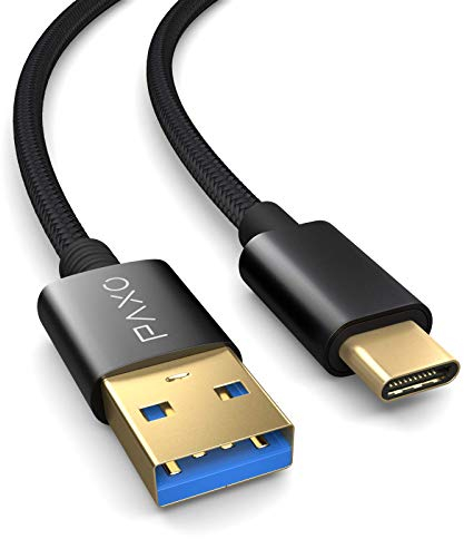 PAXO Cavo USB C 0,5m, 10 Gbit/s (1,25 GByte/s), USB 3.2 Gen2 (3.0, 3.1), cavo di ricarica e cavo dati USB tipo C, nero