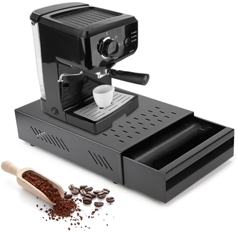 EFUTURETIME Abklopfbehälter für Siebträger Schublade Edelstahl Schwarz Matt, Sudschublade mit Herausnehmbarer Geräuschabsorbierender Abklopfstange, 350 x 250 x 100mm