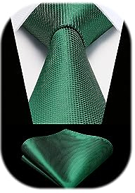 HISDERN Krawatten für Herren Grün Krawatte mit Einstecktuch Formelle Klassische Hochzeit Herrenkrawatte und Taschentuch Set für Männer
