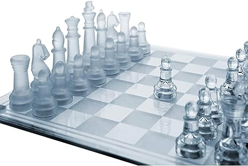 Elegante juego de ajedrez de cristal, cristal endurecido, transparente y esmerilado, piezas de vidrio incrustadas de franela resistente a los arañazos, tablero de vidrio a cuadros antideslizante,
