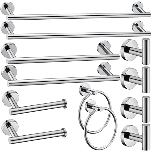 Badezimmer-Zubehör-Set aus poliertem Chrom, Handtuchring, 40,6 und 59,9 cm, rund, Handtuchhalter, Handtuchhaken, 4 Stück, SUS 304 Edelstahl, strapazierfähig, Wandmontage