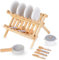 Mamabrum Holz-Küchenzubehör-Set | Kinderküche mit Geschirrständer, Töpfen, Tellern & Besteck | Spielküche aus Holz | Küchen-Spielzeug für Kinder ab 3 Jahren (15-teilig)