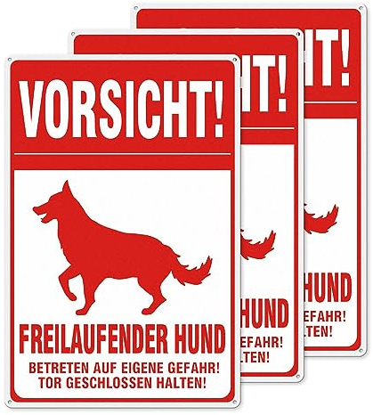YIKIADA 3 Stück Vorsicht Freilaufender Hund Schild 30 × 20 cm Aluminium Selbstklebend Achtung vor Dem Hund Warnschilder Reflektierend Zeichen mit UV-Schutz