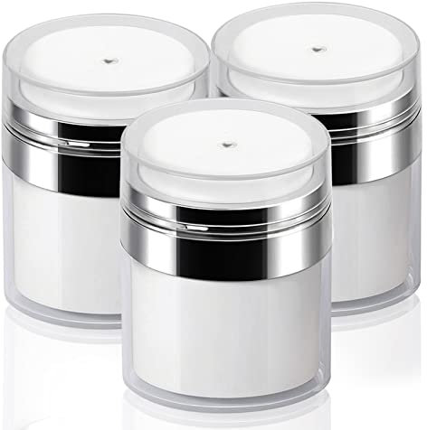 3Pack 30ml Airless Pump Jar - 1.0 Oz Moisturizer Pump Dispenser, Cream Jar Vacuum Bottle - Airless Cosmetic Pump Containers Air Pump Container for Cream, Lotions