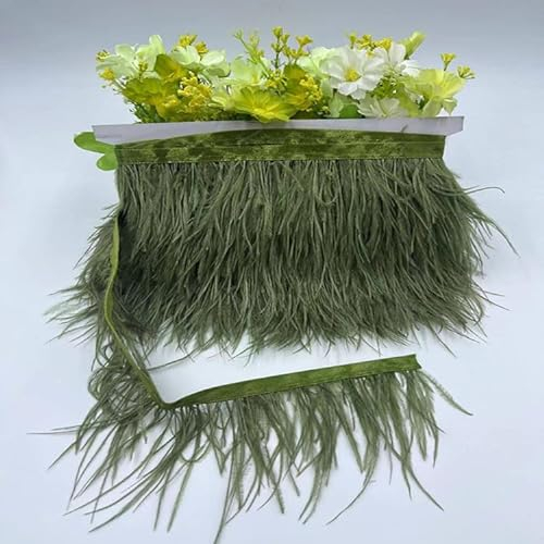 SYSUII 1 m de plumas de avestruz con cinta de raso, 8-10 cm de ancho, cinta de raso con plumas de avestruz, cinta de raso con plumas, ribete, manualidades, vestidos, manualidades, color verde #1