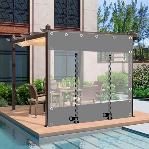 Telone Impermeabile in Pvc Con Occhielli,Tende Telone Trasparenti Per Esterni Con Porte a Cerniera,Pergola Gazebo Portico Carport Grigio Teloni Trasparente Pannelli Laterali,W×H-5×2.6m(16.4*8.5ft)