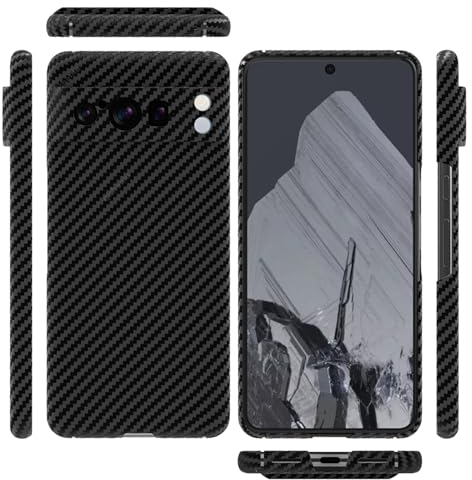 qichenlu Kugelsicher Aramidfaser Kamera Schutz-Schwarz Aramid Hülle für Google Pixel 8 Pro,Militärstandard Stoßfest Extrem Dünn Cover Case Hartschale Pro