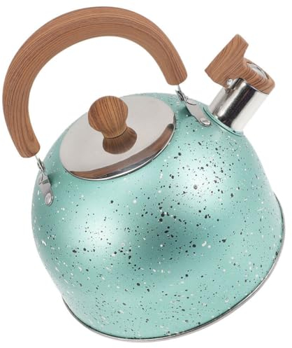BESTonZON Edelstahl Pfeifenkessel Wasserkessel Pfeifkessel Flötenkessel 3 Liter Teekessel Pfeife Wasserkocher mit Holz Pfeifton Griff Induktion Gasherd für Zuhause Küche Camping Grün