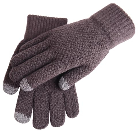 Dicke, gestrickte Wollhandschuhe für Herren, volle Finger-Touchscreen-Fäustlinge, Hellgrau, Einheitsgröße