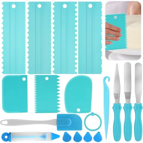 Omsscun Kit Reposteria Utensilios con 7 Piezas Rasqueta para Tartas, 3 Piezas Espatulas Reposteria, Bolígrafo para Tartas con 4 Boquillas, Espátula de Silicona para Tartas, Servidor de Tartas
