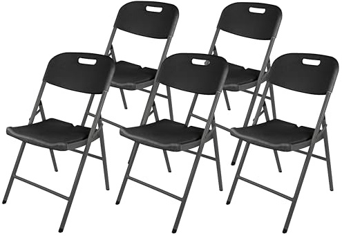 Ondis24 5X Klappstuhl für Camping, Party, Hochzeit, Bankett & Schulungen, HDPE Sitzfläche UV- und witterungsbeständig, Stahlgestell (5, schwarz, 50 x 47 x 84)