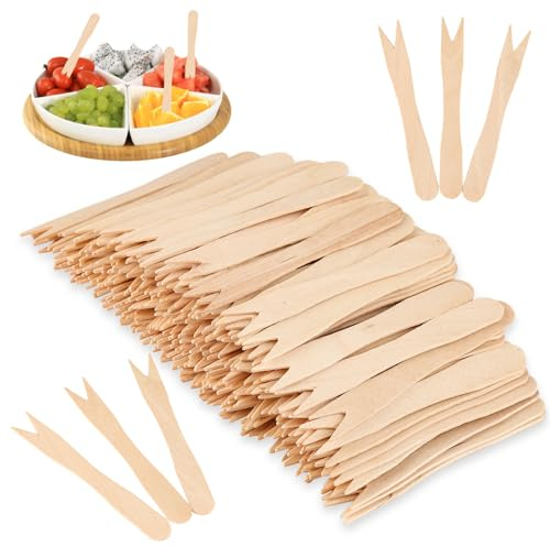 300 Pièces Fourchette Des Frites En Bois, 8.5cm Fourchettes à Cocktail, Biodégradable Fourchettes à Apéritif, Pics à Frites En Bois Pour Les FêTes Banquets Buffets Restauration Et Vie Quotidienne