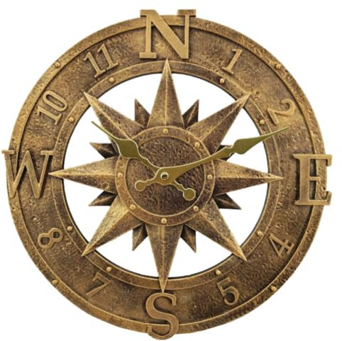 Taodyans Outdoor Wall Clock 30cm Outside Waterproof Garden Clock Quartz Battery Operated Round Clocks Retro Home Kitchen Living Room Decor Clocks -Not Silent (Bronze)