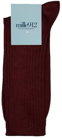 Ciocca Calza uomo mille912 un paio di calze lunghe a coste puro cotone filo di scozia articolo S055L, BOR Bordeaux, 45
