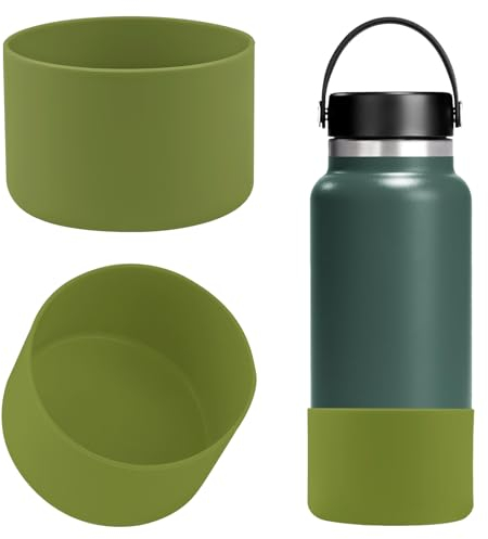 Linkidea Water Bottle Boot Compatible with Hydro Flask Wide Mouth Flex Cap/Straw Lid/Chug Cap 32oz/40oz, Silicone Bottle Bottom Sleeve Cover Protector, Bottle Bumper (Army Green / 2 Pack)