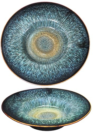 jinsongdafa Soup Bowls, Soup Plate with Rim, 300 ML Pasta Bowl Set of 2, Shallow Bowl Plates, Porcelain Rimmed Bowls, Best for Home Restaurant Hotel, Black 28 CM