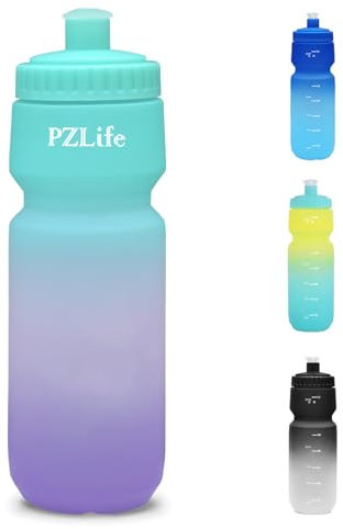 PZLife BPA Free Bike Water Bottle 24oz, Leakproof & Reusable Cycling Squeeze Bottle with Pull-Top Lid & Capacity Scale, for Bicycle, Mountain Bike, Gym, Running, School, Hiking