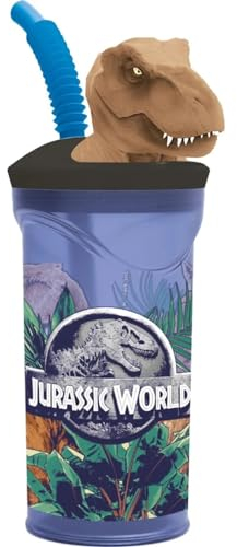 ILS I LOVE SHOPPING Bicchiere 360ml con Cannuccia e Personaggio 3D per Bambini BPA free (Jurassic World)