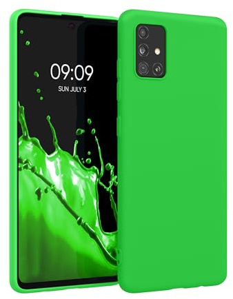 kwmobile Hülle für Samsung Galaxy A51 TPU Case - Handyhülle unterstützt kabelloses Laden, Flexible Schutzhülle, gummiertes Cover in Neon Grün